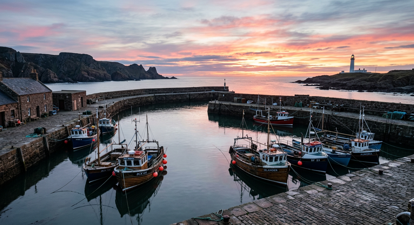 A Scottish fishing harbour on the north Aberdeenshire coast at dawn